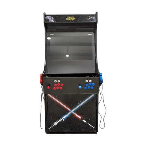 Deluxe 27 arcade machine star wars theme with black design and red blue light saber graphics from alpha max