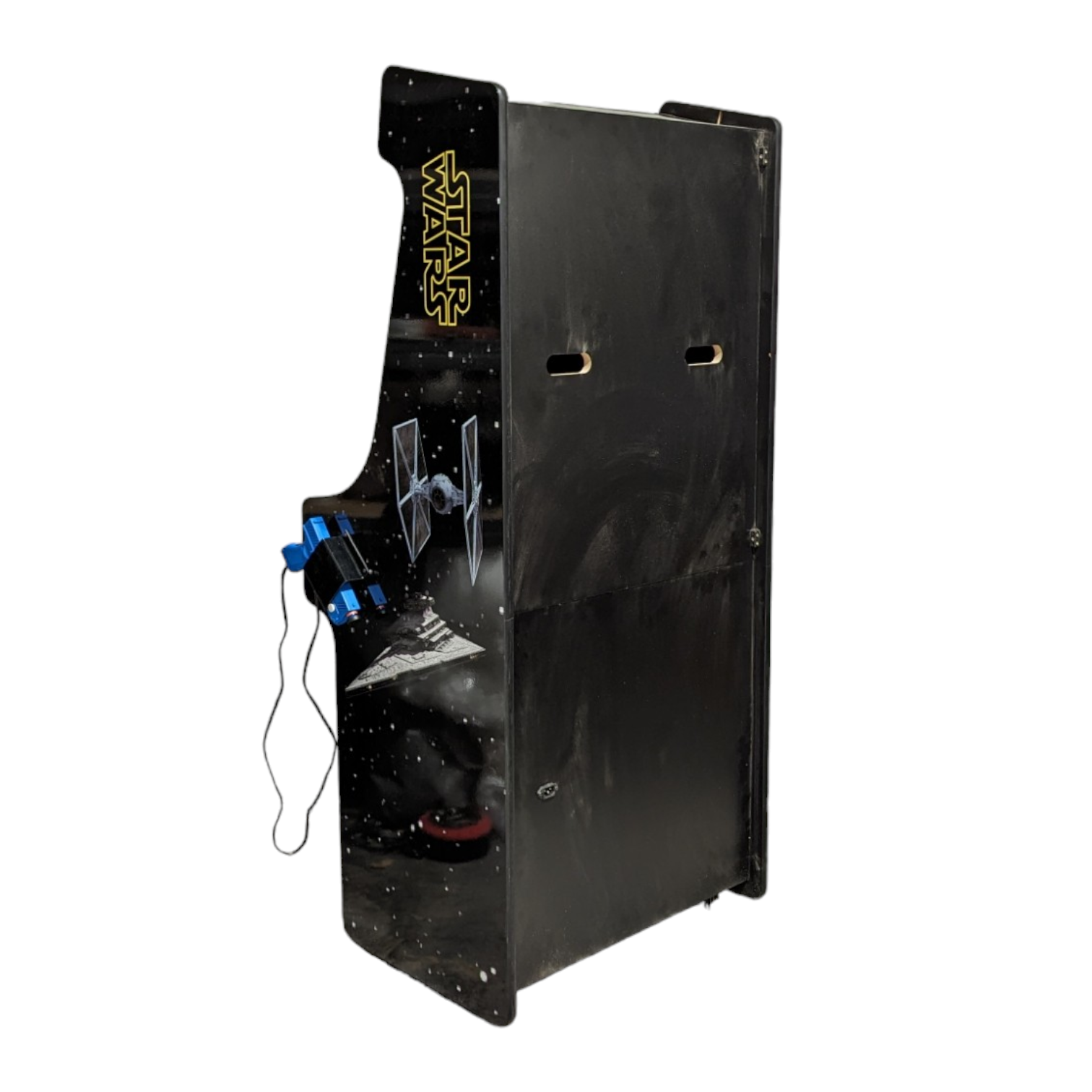 Black star wars deluxe 27 arcade machine with gold lettering and silver tie fighter decals by alpha max