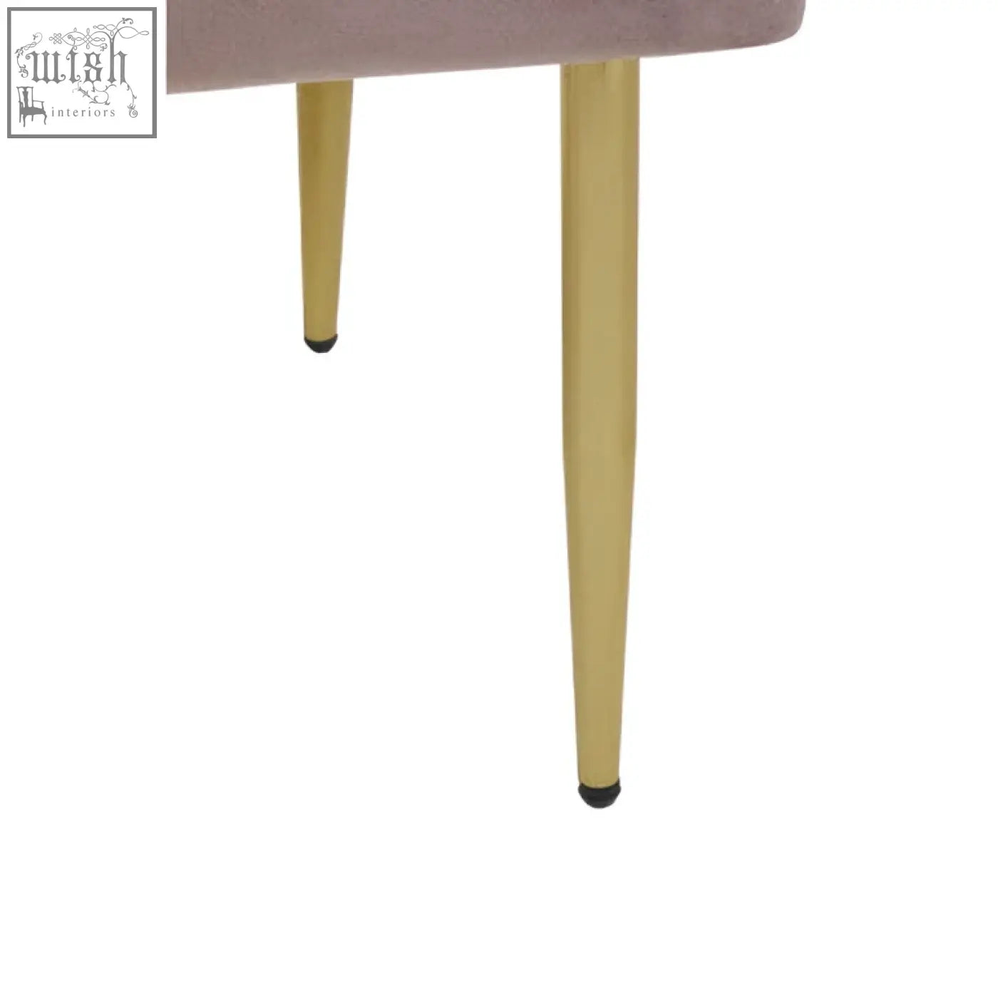 Gold-colored metal legs with black rubber caps on a demi dusky pink velvet dining chair velvet chair design