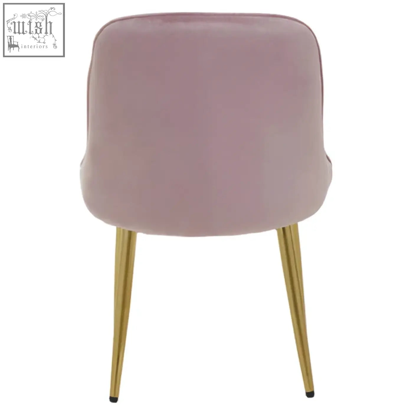 Soft pink velvet chair with slender gold-tone legs perfect as a dusky pink velvet dining chair