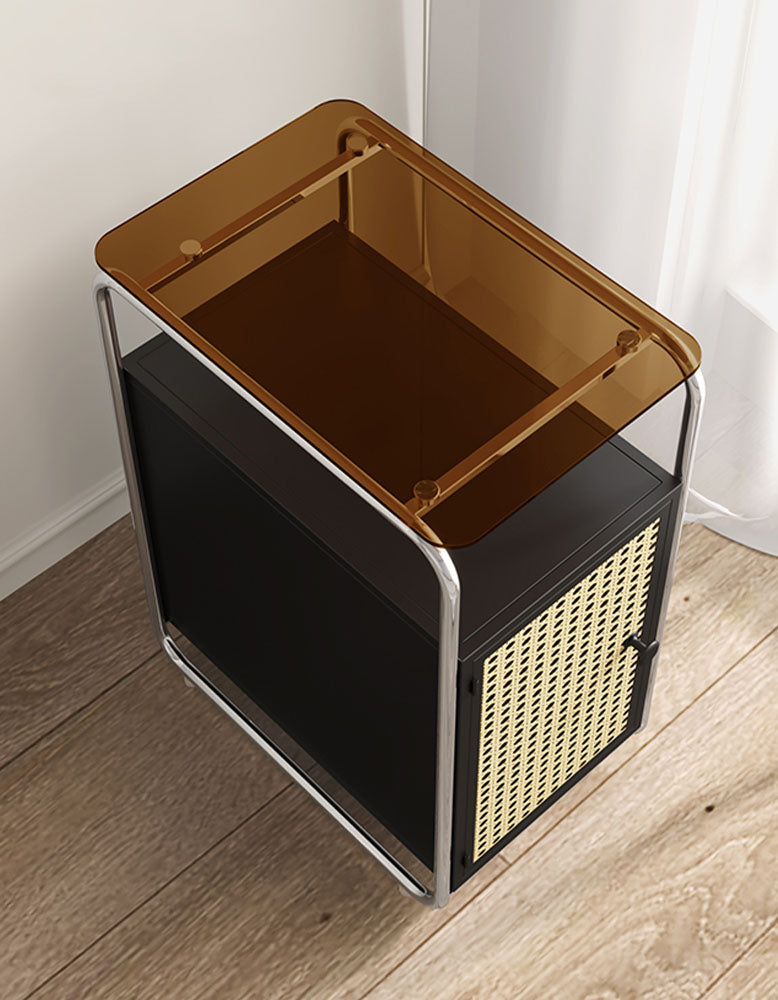 Edison Clear Acrylic & Rattan Side Table, Black