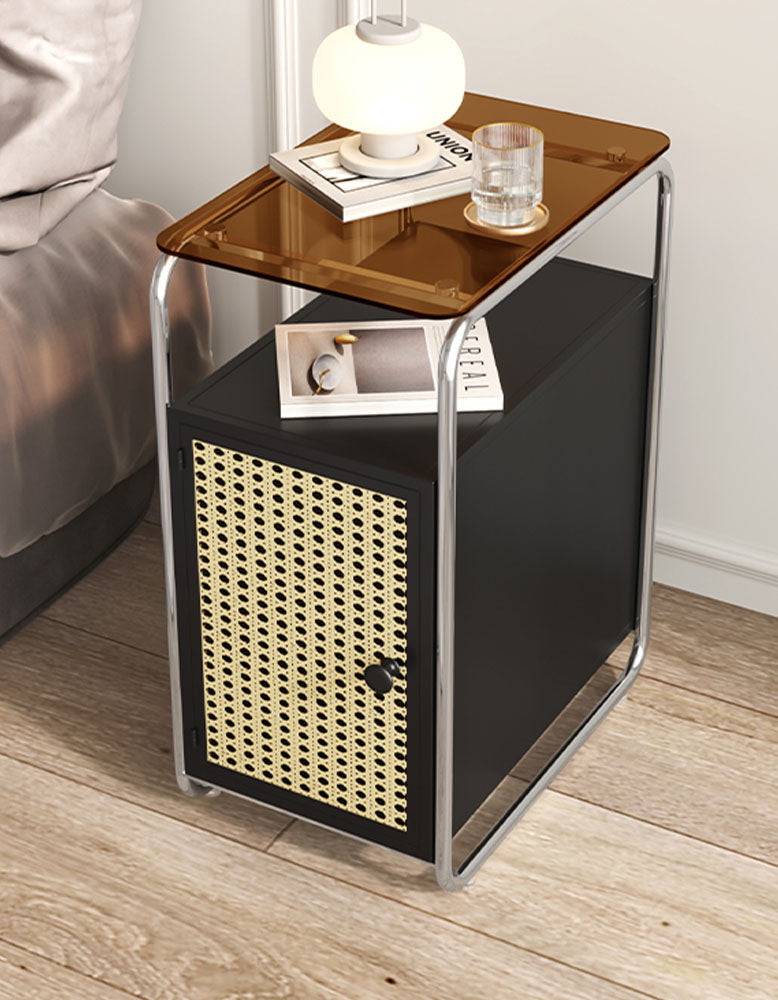 Edison Clear Acrylic & Rattan Side Table, Black｜ DC Concept