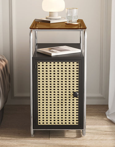 Edison Clear Acrylic & Rattan Side Table, Black｜ DC Concept