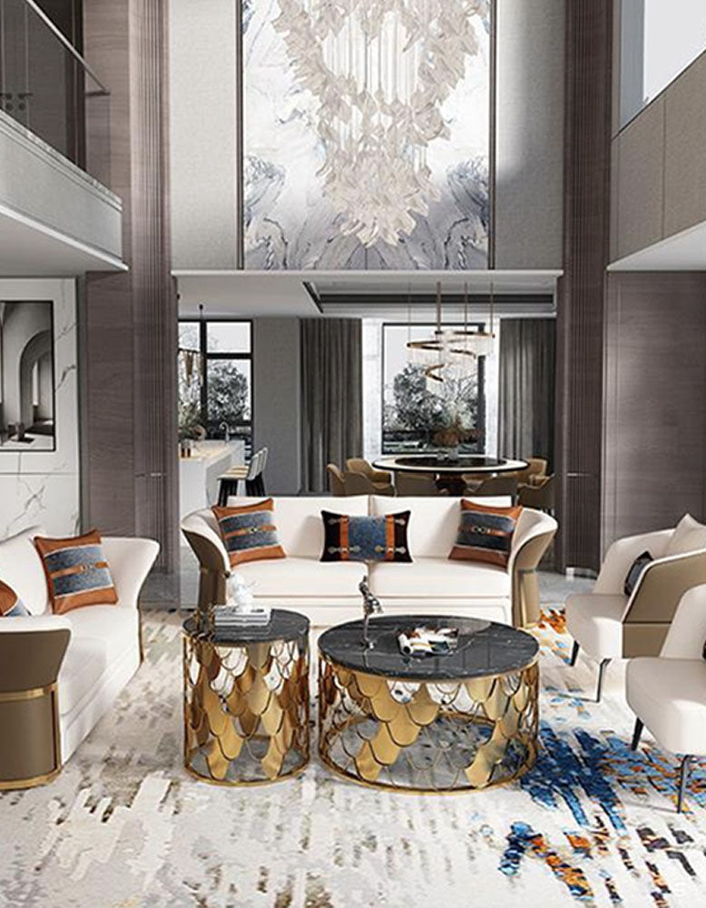 Gold Nesting Coffee Table, Marble