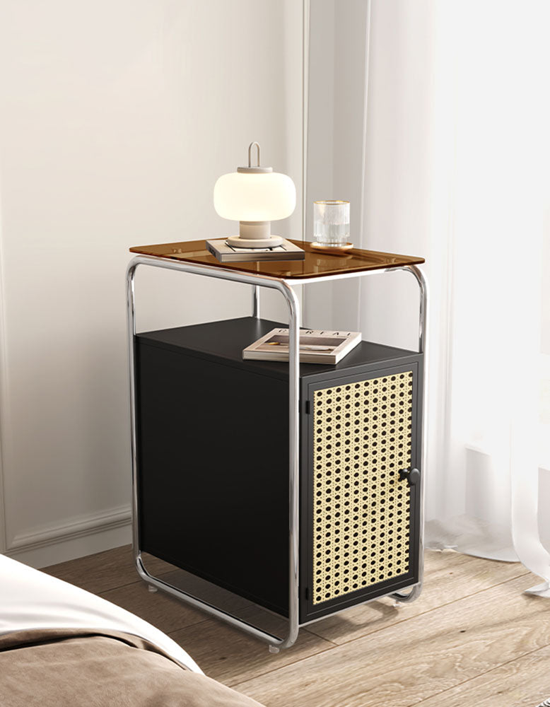 Edison Clear Acrylic & Rattan Side Table, Black｜ DC Concept