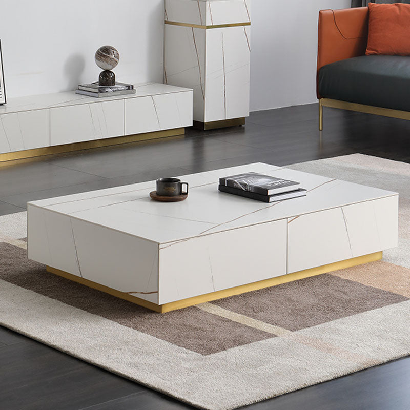 Demelza TV Stand Set With Coffee Table, Gold Base, Sintered Stone