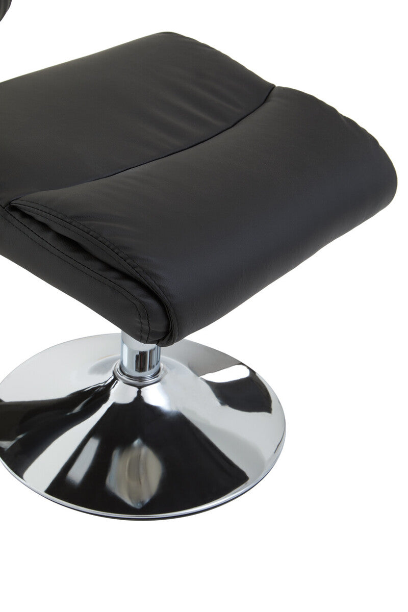 Black leather effect ottoman with chrome pedestal base from denton leather effect reclining chair with footstool