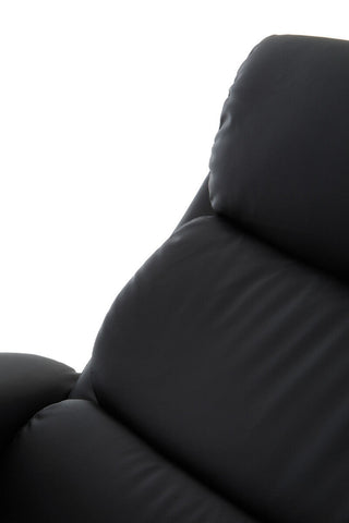 Denton black leather effect reclining chair with plush segmented cushioning and matching footstool for comfort