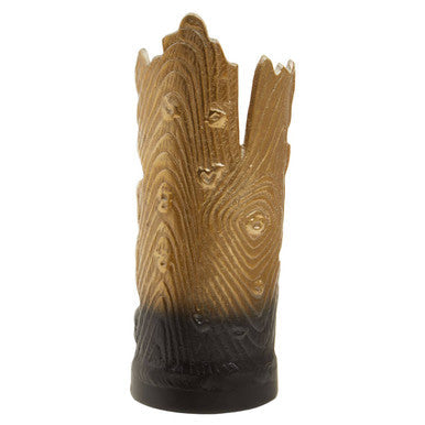 A deomali small ombre candle holder with a textured tree bark surface in black and gold ombre finish