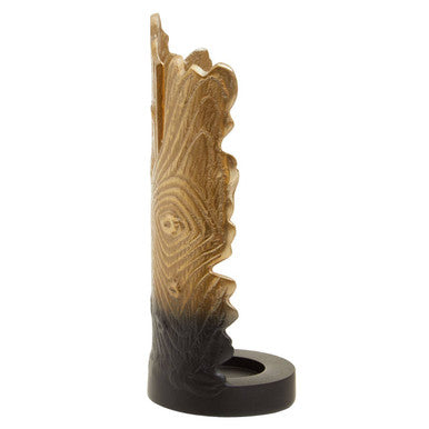 Golden brown wooden incense burner with textured design and dark base for deomali small ombre black candle holder