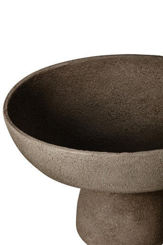 Gray textured ceramic pedestal bowl with wide shallow rim and sturdy base perfect for serving or decor