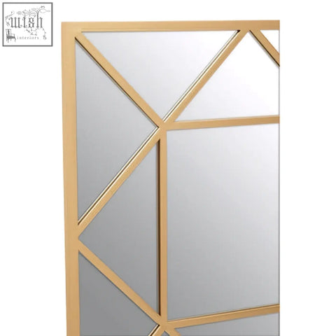 Descartes gold frame wall mirror with gold frame geometric design featuring triangular and rectangular mirrored panels