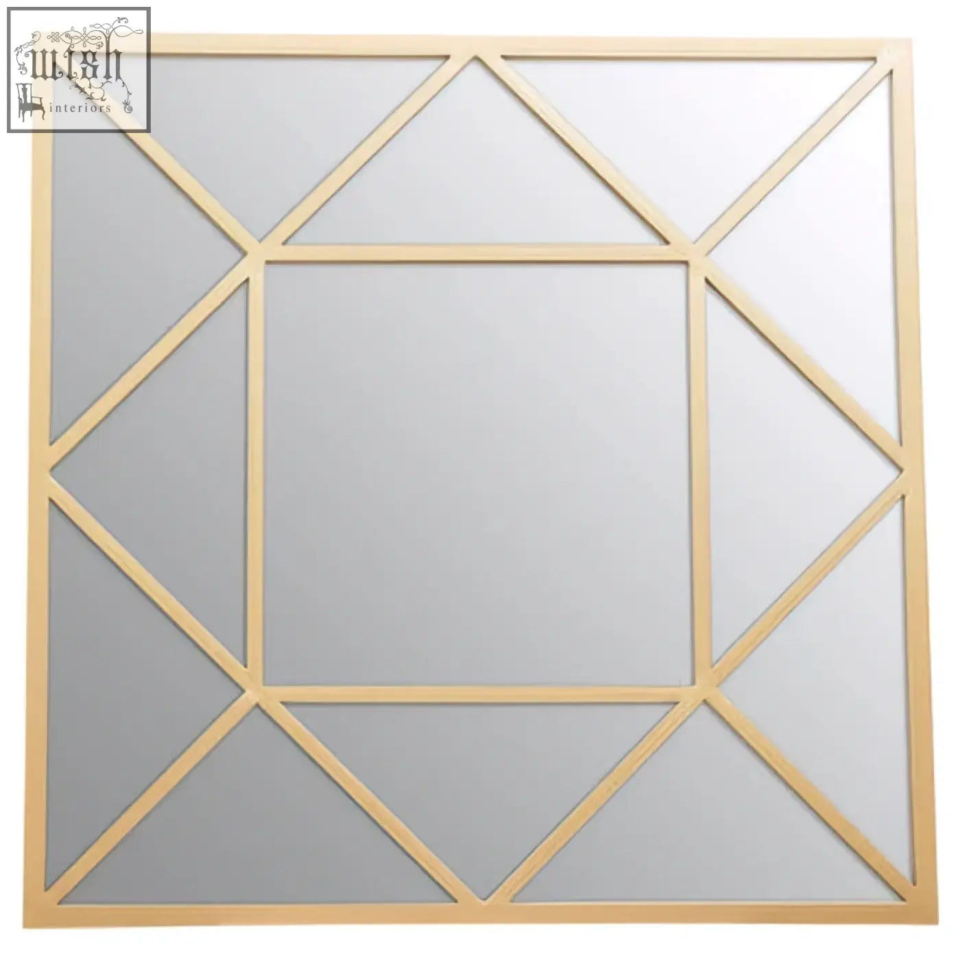 Descartes gold frame wall mirror with a gold frame and geometric diamond pattern for stylish wall decor