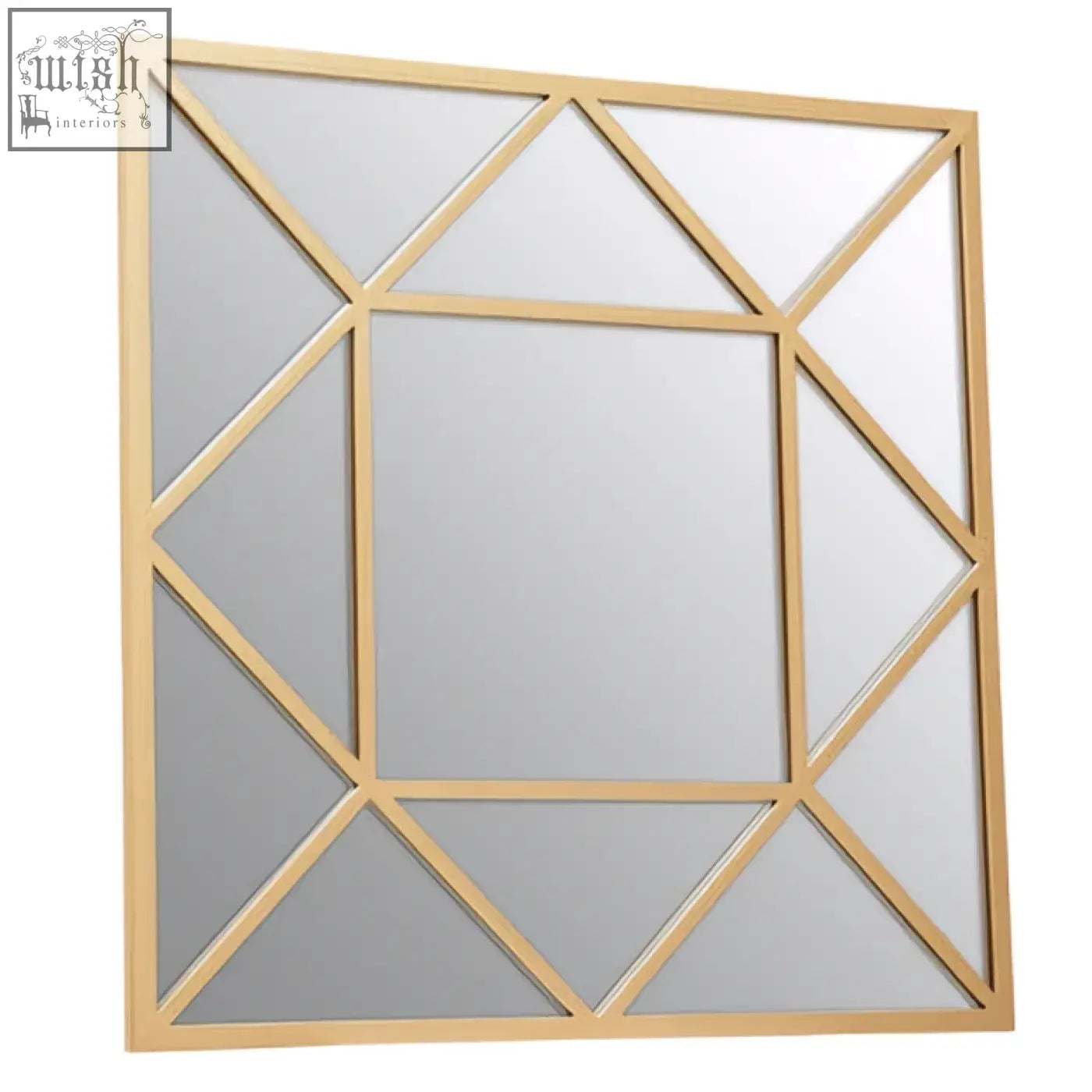 Descartes gold frame wall mirror with a modern gold frame and geometric angular design for stylish wall decor
