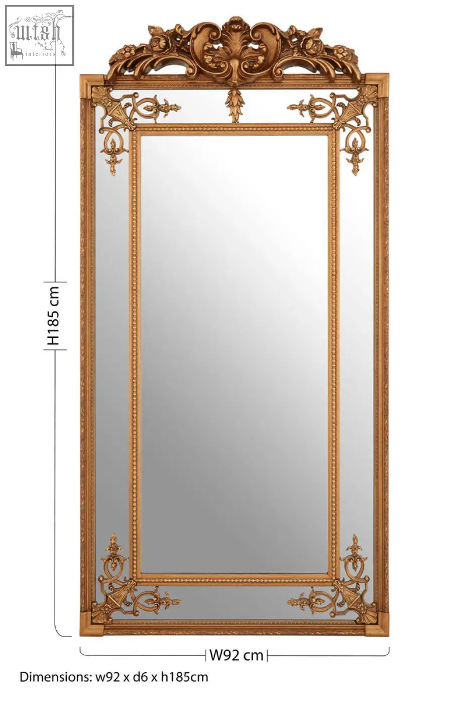 Gold finish deymonte ornate mirror with intricate baroque-style carvings and a gilded frame