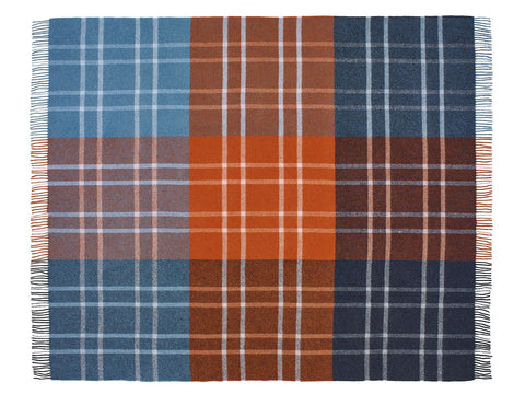 Stormness Check Pure New Wool Throw - Brick/Navy