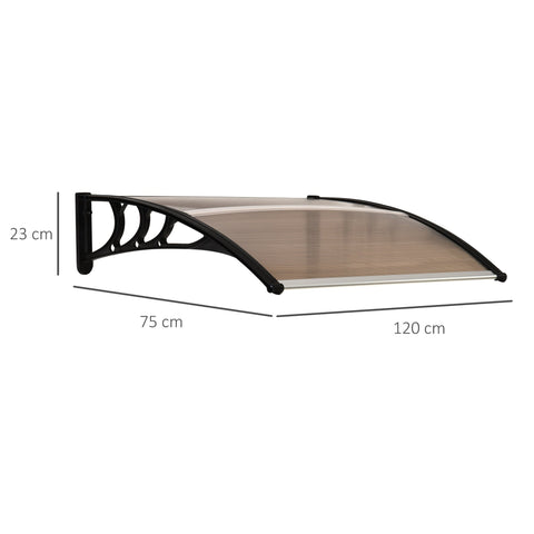 Outsunny Curved Window Door Canopy Aluminium Rigid Plastic Polycarbonate Fixed Outdoor Awning Modern Design UV Water Rain Resist 120 x 75cm Brown