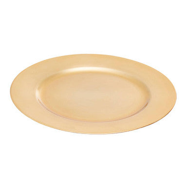 Gold charger plate with a smooth metallic dia gold finish in an oval flat style perfect as a charger plate