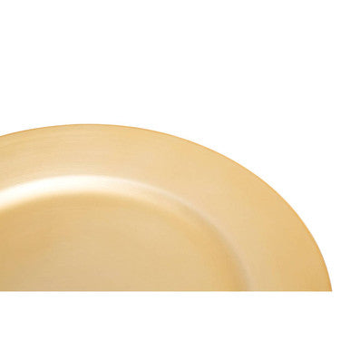 Gold charger plate with dia gold finish and smooth edges perfect for elegant table settings
