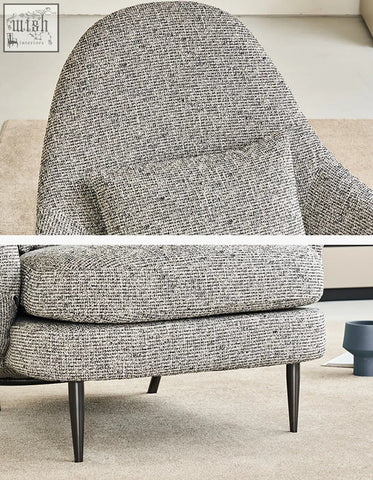 Diakite armchair with footstool in gray linen and leather offers cozy style for your living space with financing and shipping cost options