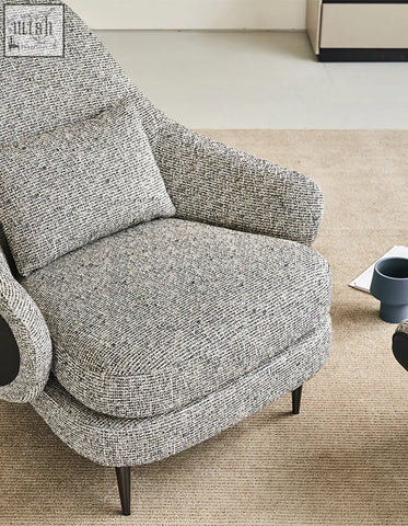 Diakite armchair with footstool in gray white tweed fabric and black legs perfect for cozy living space offer financing shipping cost