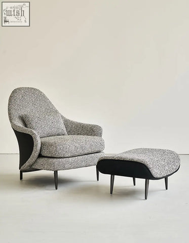 Diakite armchair with footstool in gray linen and leather perfect for your living space with offer financing and low shipping cost