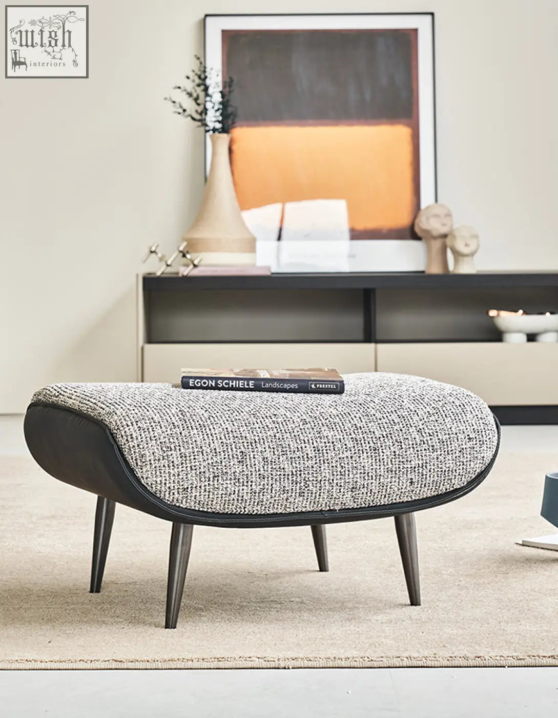 Diakite armchair with footstool featuring a gray tweed ottoman with leather trim ideal for your living space shipping cost may apply