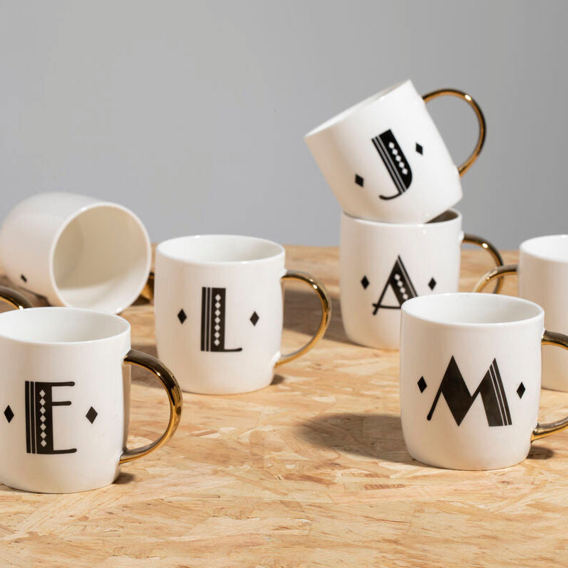 Diamond Deco White Monogram Mug, K