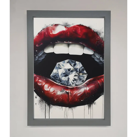 Diamond Lips Framed Poster - A3 (29.7 x 42 cm) / Dark Grey - Framed Print