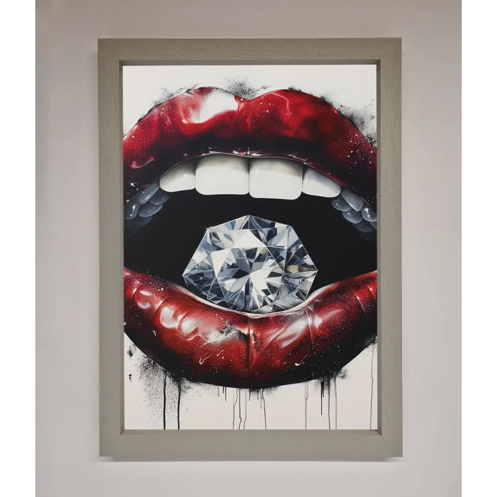 Diamond Lips Framed Poster - A3 (29.7 x 42 cm) / Grey - Framed Print