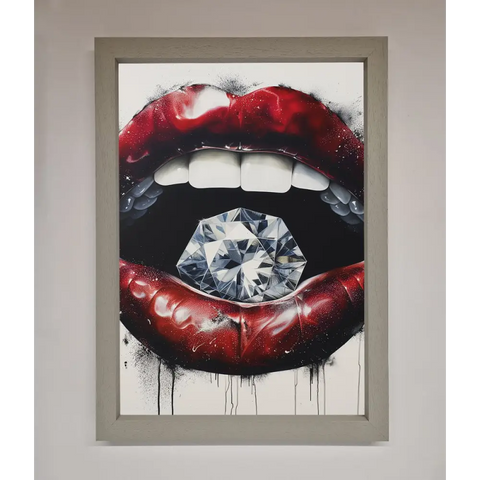 Diamond Lips Framed Poster - A3 (29.7 x 42 cm) / Grey - Framed Print