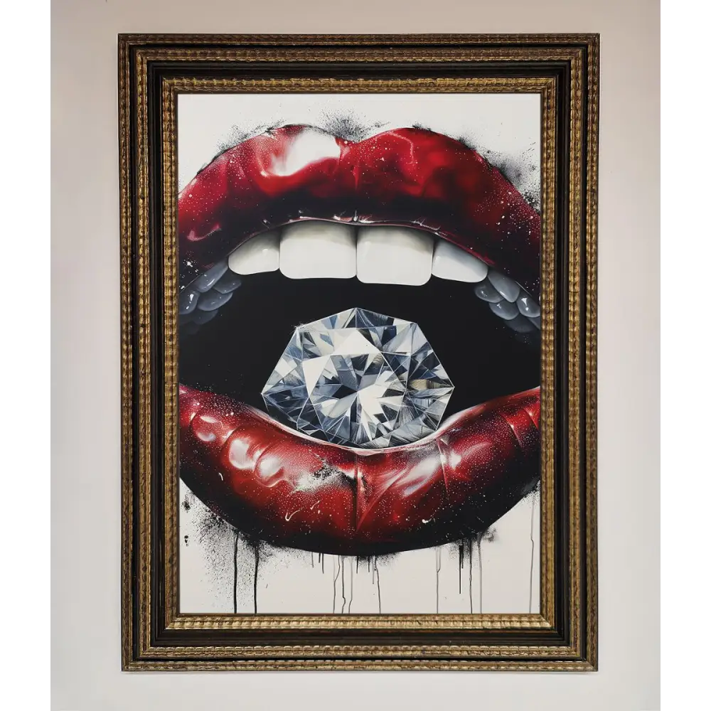 Diamond Lips Framed Poster - A3 (29.7 x 42 cm) / Ornate Gold Black - Framed Print