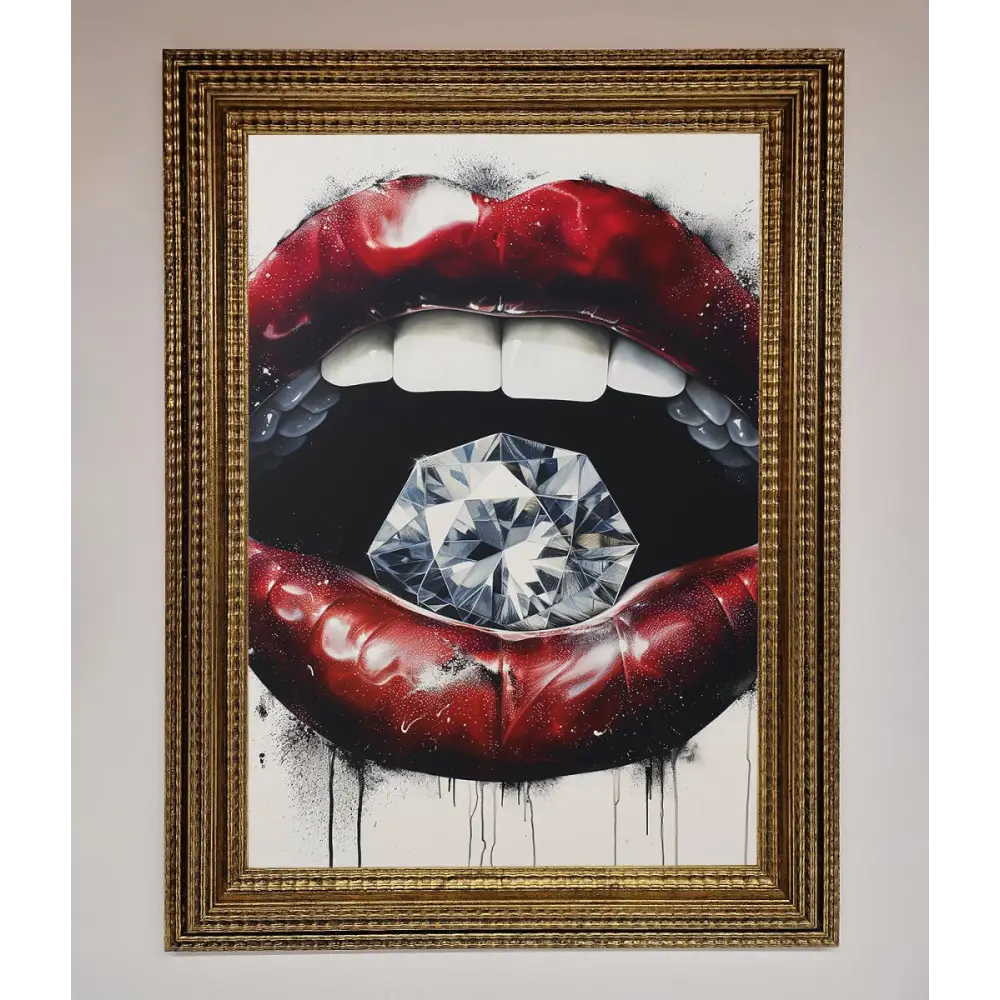 Diamond Lips Framed Poster - A3 (29.7 x 42 cm) / Ornate Gold - Framed Print