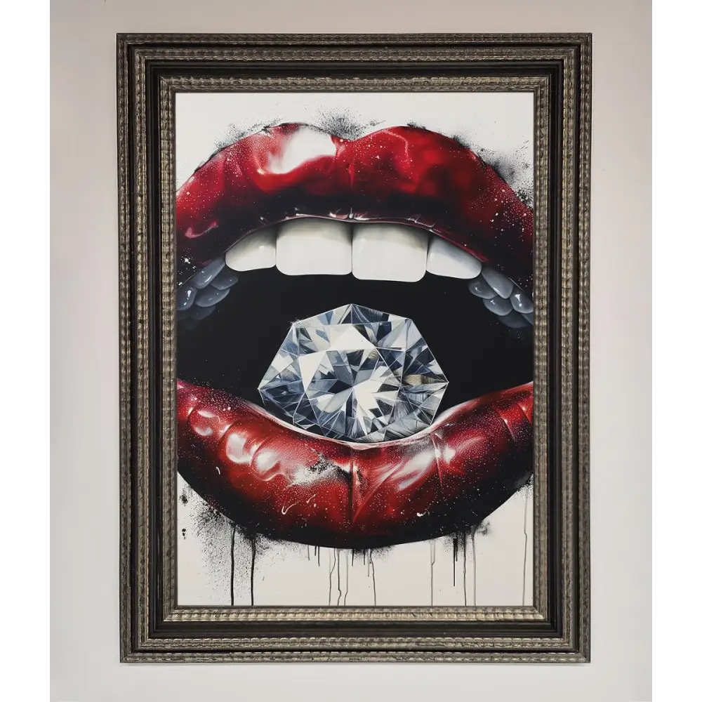 Diamond Lips Framed Poster - A3 (29.7 x 42 cm) / Ornate Silver Black - Framed Print