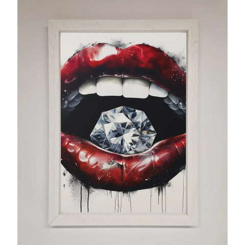 Diamond Lips Framed Poster - A3 (29.7 x 42 cm) / White - Framed Print