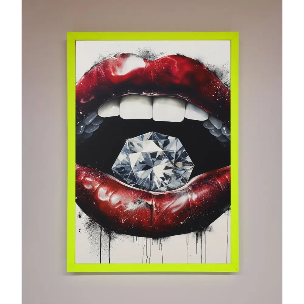 Diamond Lips Framed Poster - B0 (100 x 141 cm) / Neon Green - Framed Print