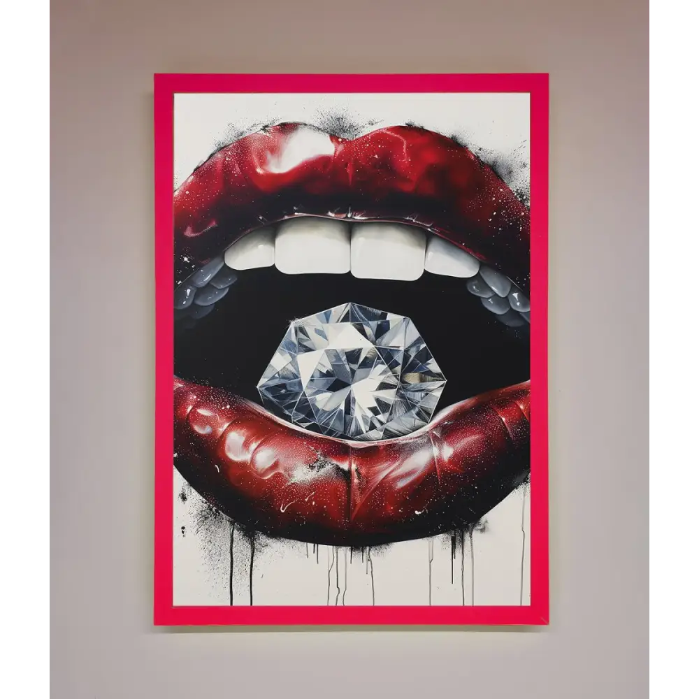 Diamond Lips Framed Poster - B0 (100 x 141 cm) / Neon Pink - Framed Print