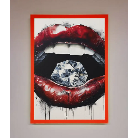 Diamond Lips Framed Poster - B0 (100 x 141 cm) / Neon Red - Framed Print