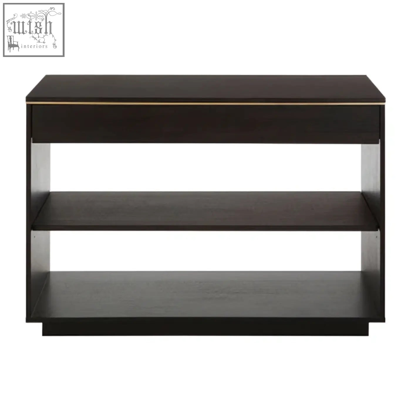 Dark wood diamond oak veneer console table with sleek minimalist design and subtle gold trim veneer console table