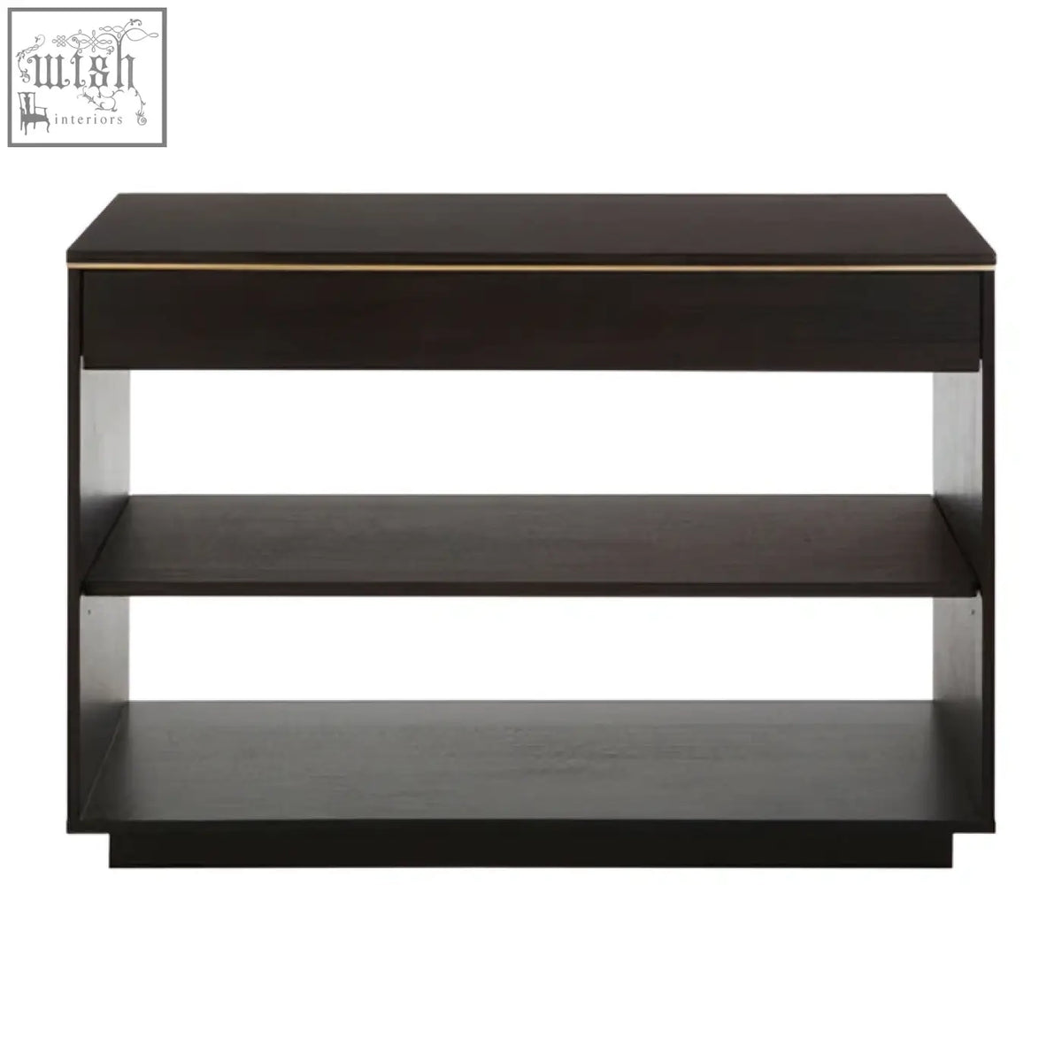 Dark wood diamond oak veneer console table with sleek minimalist design and subtle gold trim veneer console table