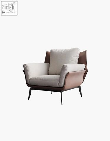 Modern dias armchair with corduroy upholstery, brown leather accents, and sleek black metal legs, offer financing available
