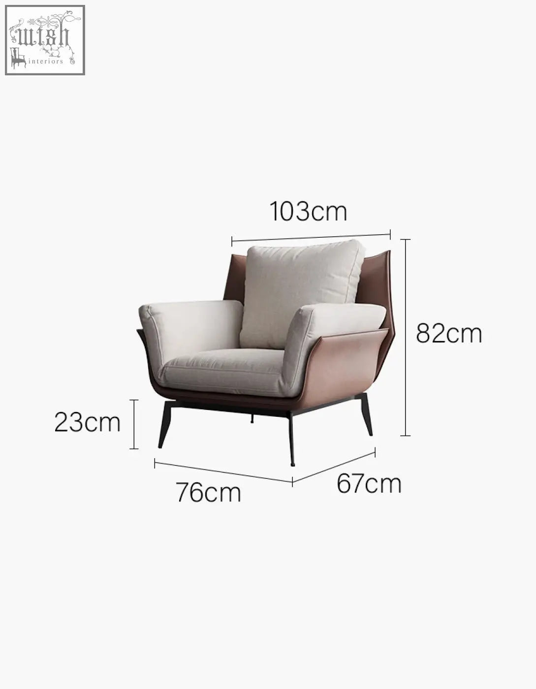 Dias armchair with corduroy upholstery in light beige and dark brown leather with black metal legs and offer financing options