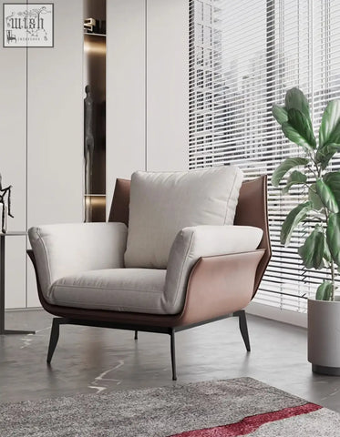 Dias armchair with corduroy upholstery in white and brown leather featuring rose gold trim offer financing available