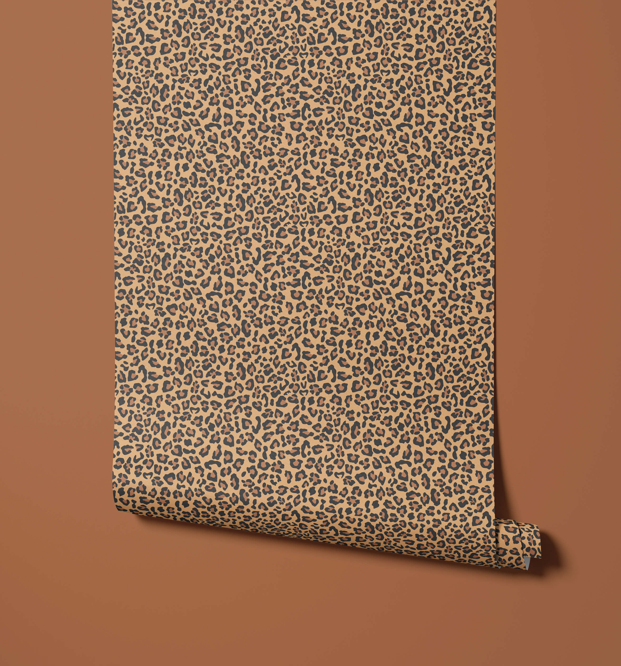 A roll of diego beige and black leopard print wallpaper perfect for bold print wallpaper decor projects
