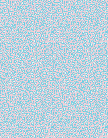 Diego print wallpaper with pastel blue and white leopard print wallpaper on soft pink background adding visual texture