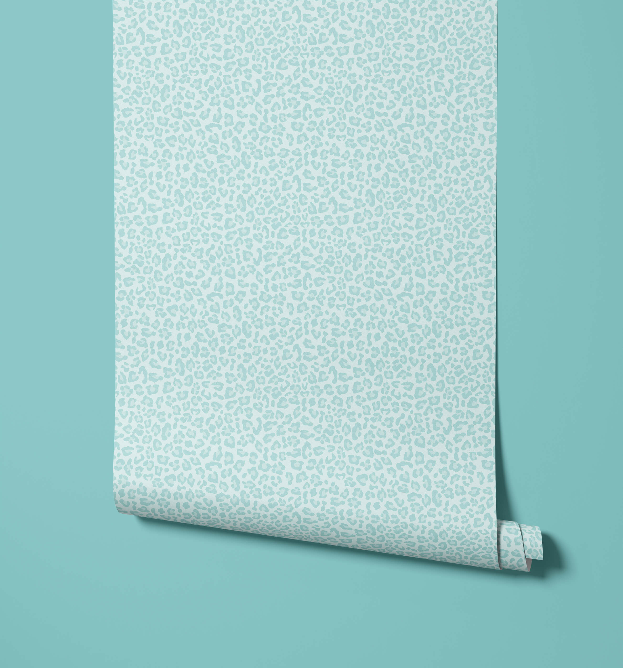 A roll of diego light mint green leopard print wallpaper with subtle repeating pattern and visual texture