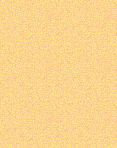 Diego print wallpaper features yellow leopard print with soft pink and white spots for a bold visual texture