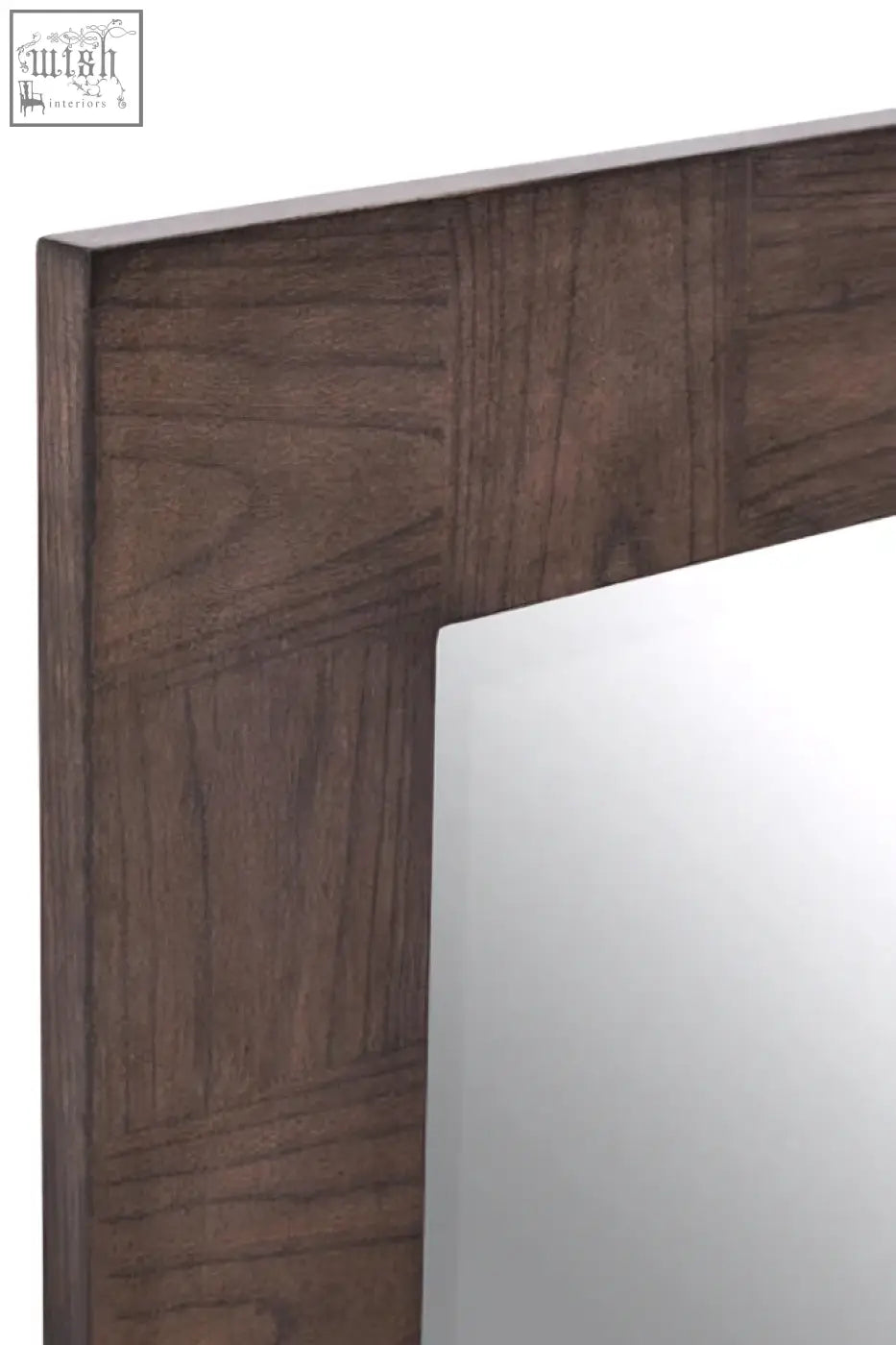 Dimaro antique grey wall mirror with dark brown wooden frame and visible wood grain texture for grey wall decor