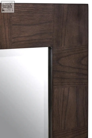 Dimaro antique grey wall mirror with dark wood frame textured grainy surface and clean edges for grey wall mirror use