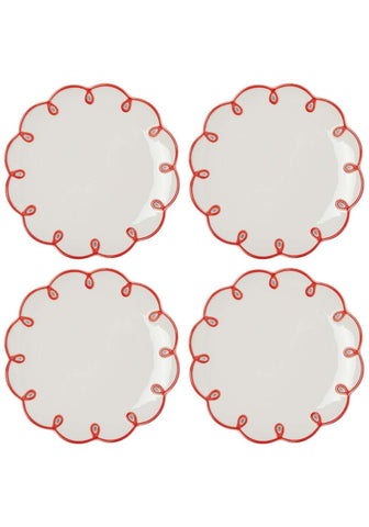 Rosy Red Scalloped Dessert Plate - Set of 4
